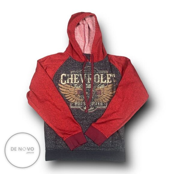 GM Chevrolet Unisex Two Tone  Hooded Sweatshirt Size Small Red and Grey - Picture 1 of 6